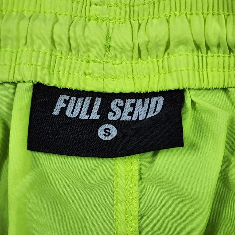 Full Send Mens Neon Yellow Swim Trunks Shorts Size Small Drawstring Logo Patch